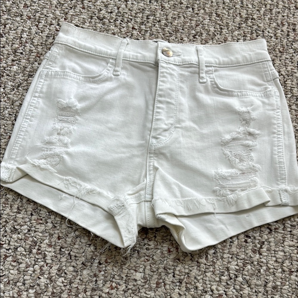 Hollister White Jean Shorts Distressed Cuffed Hem